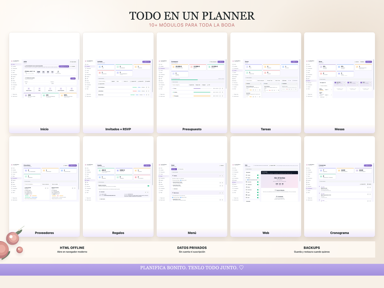 Vista general de modulos del planner en español